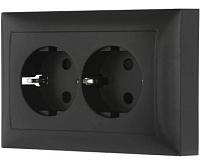 LK60 Розетка 2-ая с/з прямая со шторками черный бархат 863708-1