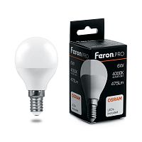Лампа светодиодная&nbsp;&nbsp;6W E14 4000K G45 LB-1406 шар (Feron PRO)