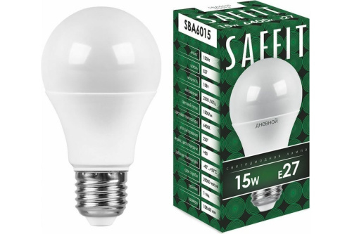 Лампа светодиодная 15W 6400K E27 SBA6015 шар (SAFFIT)