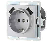 LK60 Розетка 1-ая с/з 2 USB разъема серебристый металлик 868003-1