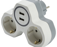 Сетевой разветвитель на два выхода с заземл. контактом 250V 16A и двумя USB вых. белый/серый ADP16-14-20 