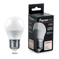 Лампа светодиодная  7,5W E27 4000K G45 LB-1407 шар (Feron PRO)