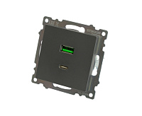 Катрин Розетка USB+type C 2-ая 250B 3A max 20w графит GLS10-7116-06