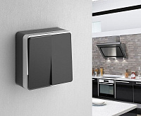 Веркель Выключатель 2-кл Gallant (черный/хром) WL15-03-01/ W5020035