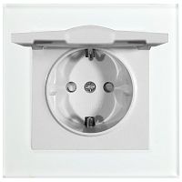 Катрин Розетка 1-ая с/з с крышкой + рамка стекло белый GLS16-7012-01 сн/пр