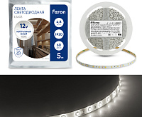 Лента светод 2835/60 4.8W/m 12V IP20 5м нейтральный белый LS603