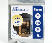 Лента светод 2835/120-24V 11W/m 3000k IP20 5м LS501