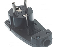 Вилка угловая плоская с кольцом, с заземлением, 250В, 16А, IP20, черная, PPG16-45-202