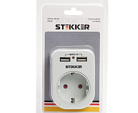 Сетевой разветвитель на два выхода с заземл. контактом 250V 16A и двумя USB вых. белый ADP16-24-20 