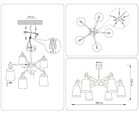 Люстра TR82208/5 WH/LW белый/светлое дерево E27/5 max 40W D780*430