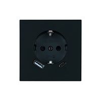 Мия Розетка 1-местная с/з, с  з/ш+USB+Type C, черный бархат,RST16-3119-05
