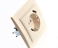 Эрна Розетка 1-ая с/з со шторками и USB в сборе слоновая кость PST16-9011-02