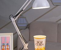 Настольная лампа HT-108W Е27 с креплением струбциной белый