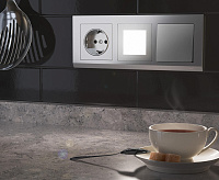 Розетка с заземлением, шторками и USBх2 (серебряный) WL06-SKGS-USBx2-IP20