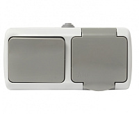 Мурманск Блок  розетка 1-м 16А с заземлением с крышкой+ 1-кл выключатель IP54 серый EKF сн/пр