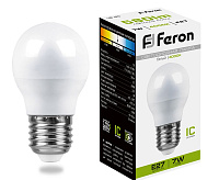 Лампа светодиодная&nbsp;&nbsp;7W E27 6400K LB-95 шар (Feron)