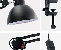 Настольная лампа HT-108W Е27 с креплением струбциной белый