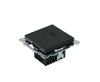 Катрин Розетка USB+type C 2-ая 250B 3A max 20w черный GLS10-7116-05