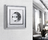 Веркель Розетка 1-ая с/з (cеребряный рифленый) WL09-SKG-01-IP20 / W1171009