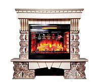 Портал Экстер В Кавказ бежевый с золотой патиной&nbsp;&nbsp;под очаг Panoramic 25 LED FX