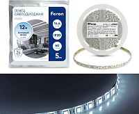 Лента светод 5050/60 14.4W/m 12V IP20 5м холодный белый LS606