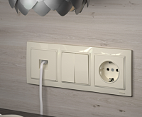 Веркель Розетка 1-ая с/з и шторками (слоновая кость) WL03-SKG-01-IP20-ivory / W1171103