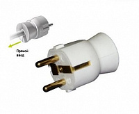 Вилка Элиум белая 2Р+Е, 16А, прямой ввод, пластик