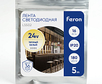 Лента светод 2835/180-24V 16W/m 3000k IP20 5м LS502