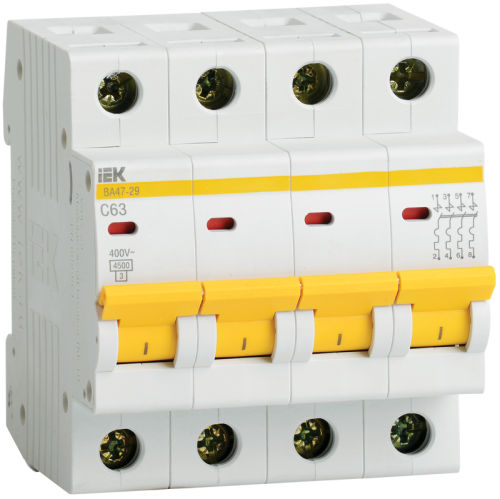 ВА47-29 C 4п 63А 4.5кА авт. выкл. ИЭК IEK MVA20-4-063-C