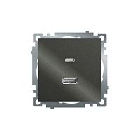 Катрин Розетка USB+type C 2-ая 250B 3A max 20w графит GLS10-7116-06