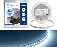Лента светод 2835/120-24V 11W/m 6000k IP20 5м LS501