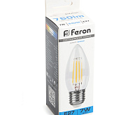 Лампа светодиодная FILAMENT&nbsp;&nbsp;7W E27 6400K LB-66 свеча (Feron)