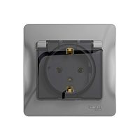 GLOSSA Розетка 1-ая с/з со шторками c крышкой в сборе алюм GSL000346