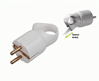 Вилка Элиум белая 2Р+Е, 16А, кабель мах 3х2.5, пластик