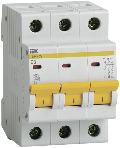 ВА47-29 C 3п 8А 4.5кА авт. выкл. ИЭК IEK MVA20-3-008-C ВА47-29 C 3п 8А 4.5кА авт. выкл. ИЭК IEK MVA20-3-008-C