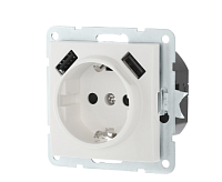 LK60 Розетка 1-ая с заземлением 2 USB разьема белый 868004-1