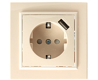 Эрна Розетка 1-ая с/з со шторками и USB в сборе слоновая кость PST16-9011-02