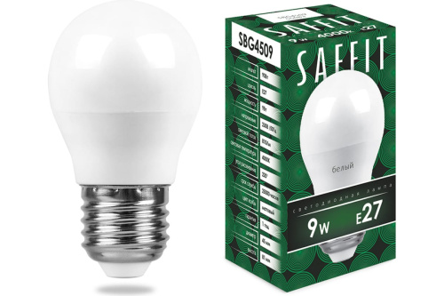 Лампа светодиодная  9W 4000K E27 230V SBG4509 шар (SAFFIT) 