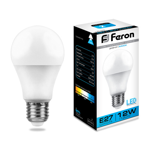 Лампа светодиодная 12W E27 6400K LB-93 шар (Feron)