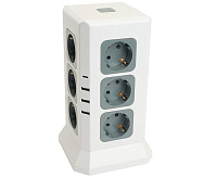 Удлинитель 12-местн с/з, 3x1мм2, 1.5 м,250В,16А, 3520Вт 3USB A + 1C 5V 3,4A,белый/серый HM10-61-01