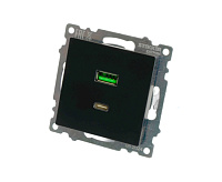Катрин Розетка USB+type C 2-ая 250B 3A max 20w черный GLS10-7116-05