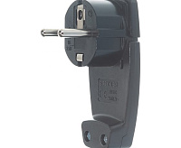 Вилка угловая плоская с кольцом, с заземлением, 250В, 16А, IP20, черная, PPG16-45-202