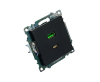 Катрин Розетка USB+type C 2-ая 250B 3A max 20w черный GLS10-7116-05
