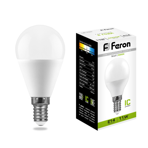 Лампа светодиодная 11W E14 230V 4000K LB-750 шар (Feron) 