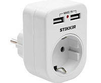 Сетевой разветвитель на два выхода с заземл. контактом 250V 16A и двумя USB вых. белый ADP16-24-20 