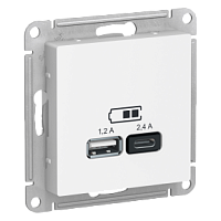 AtlasDesign Белый Розетка USB A+C, 5В/2,4А, 2х5В/1,2А ATN000139