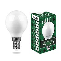 Лампа светодиодная&nbsp;&nbsp;9W 6400K E14 230V SBG4509 шар (SAFFIT)
