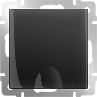 Веркель Розетка 1-ая влаг с/з с защ крышкой и шторками (черный,матовый) WL08-SKGSC-01-IP44