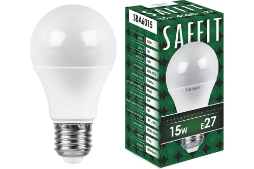 Лампа светодиодная 15W 4000K E27 SBA6015 шар (SAFFIT) Лампа светодиодная 15W 4000K E27 SBA6015 шар (SAFFIT)