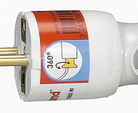 Вилка Элиум белая 2Р+Е, 16А, с поворотным механизмом, пластик